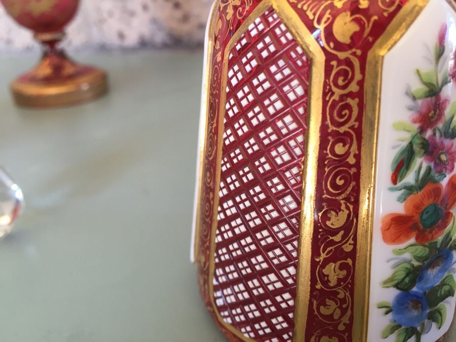 Pink Glass Vase And Bottle Lot - Beautifully Hand Painted [Photo 20]