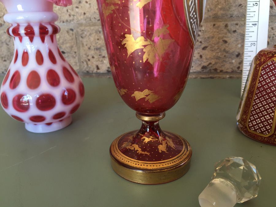 Pink Glass Vase And Bottle Lot - Beautifully Hand Painted [Photo 9]