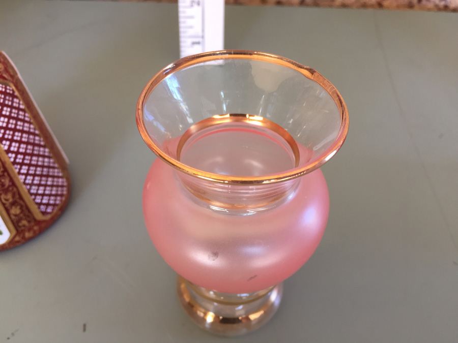 Pink Glass Vase And Bottle Lot - Beautifully Hand Painted [Photo 33]