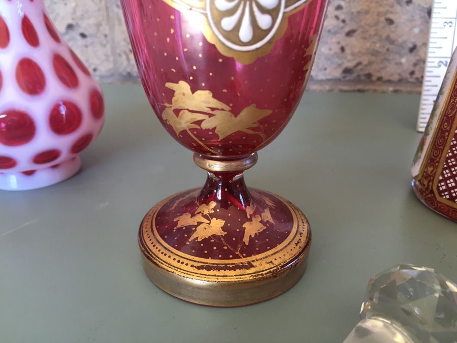 Pink Glass Vase And Bottle Lot - Beautifully Hand Painted [Photo 6]