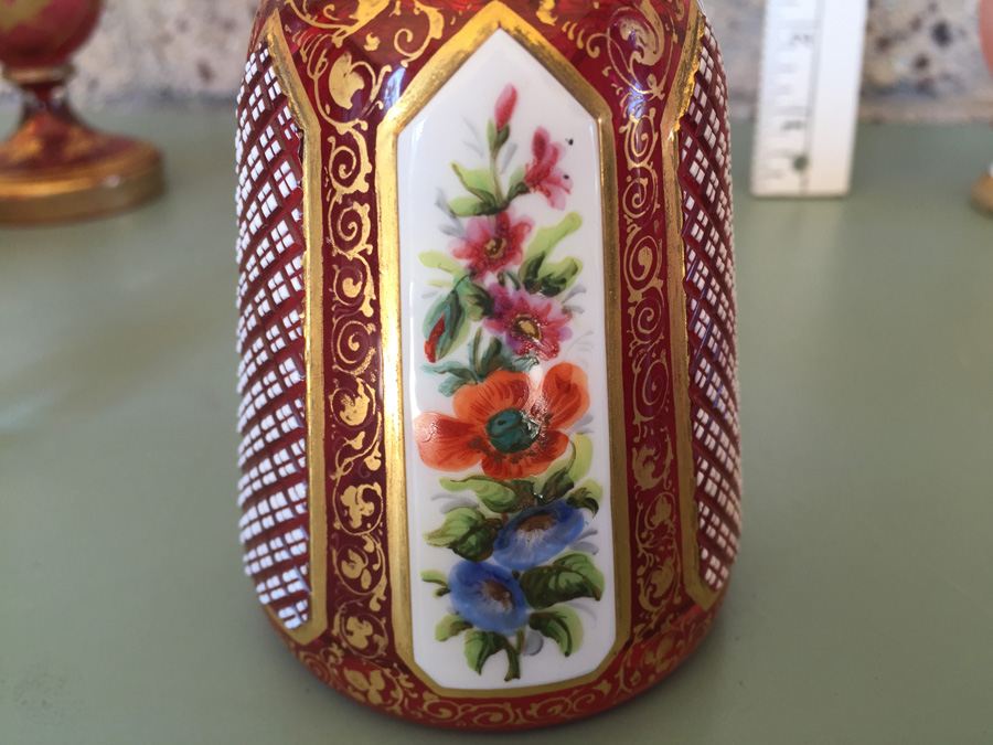 Pink Glass Vase And Bottle Lot - Beautifully Hand Painted [Photo 19]