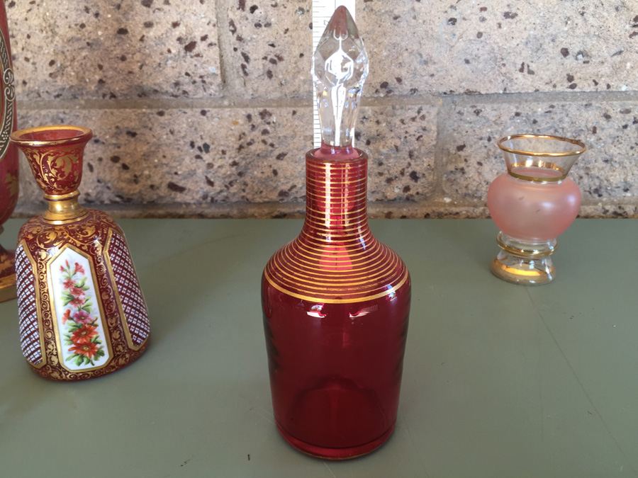 Pink Glass Vase And Bottle Lot - Beautifully Hand Painted [Photo 34]