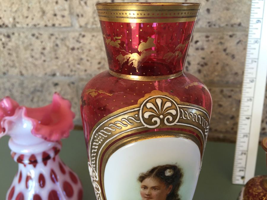 Pink Glass Vase And Bottle Lot - Beautifully Hand Painted [Photo 4]