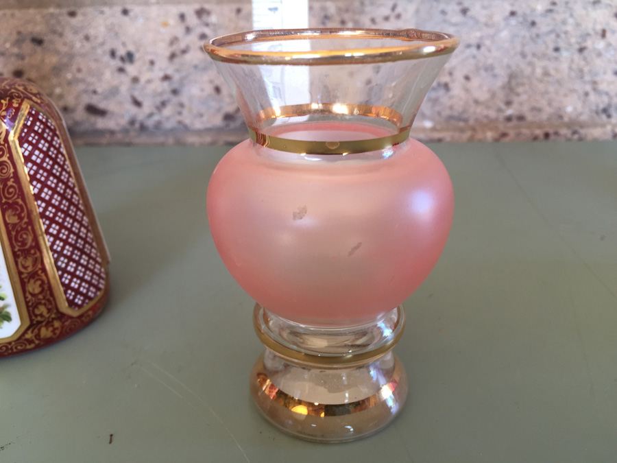 Pink Glass Vase And Bottle Lot - Beautifully Hand Painted [Photo 32]