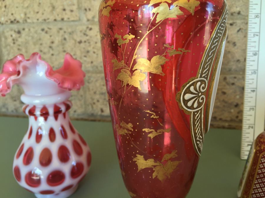 Pink Glass Vase And Bottle Lot - Beautifully Hand Painted [Photo 8]