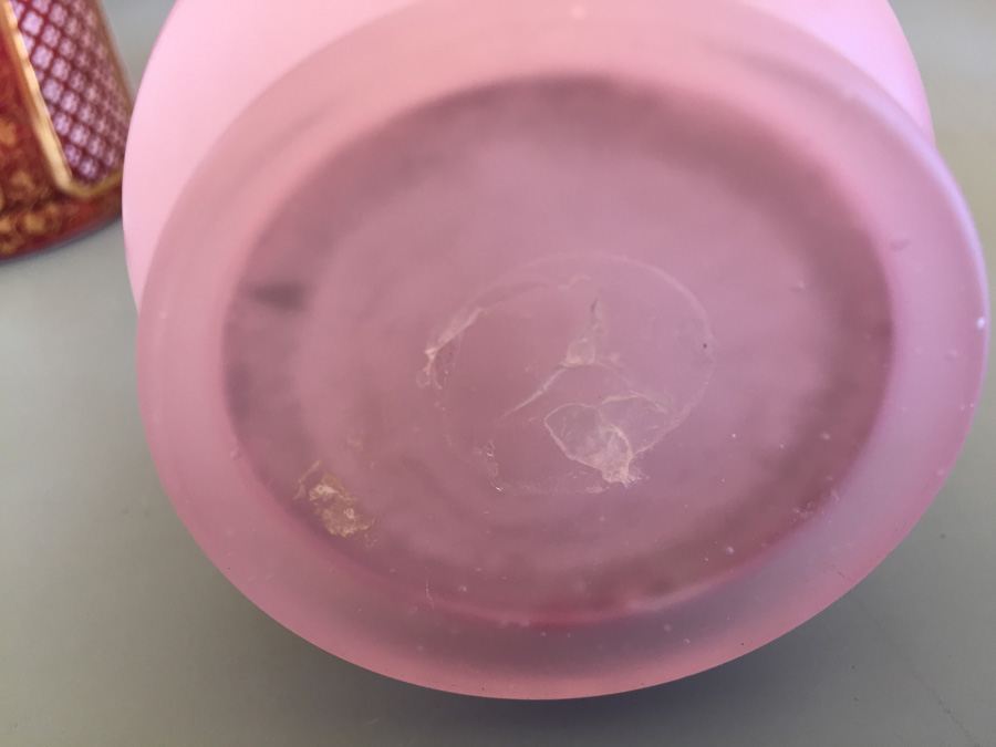 Pink Glass Vase And Bottle Lot - Beautifully Hand Painted [Photo 31]