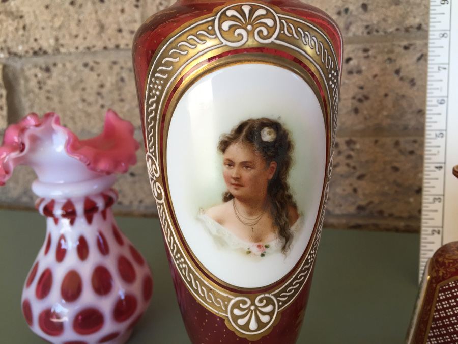 Pink Glass Vase And Bottle Lot - Beautifully Hand Painted [Photo 2]