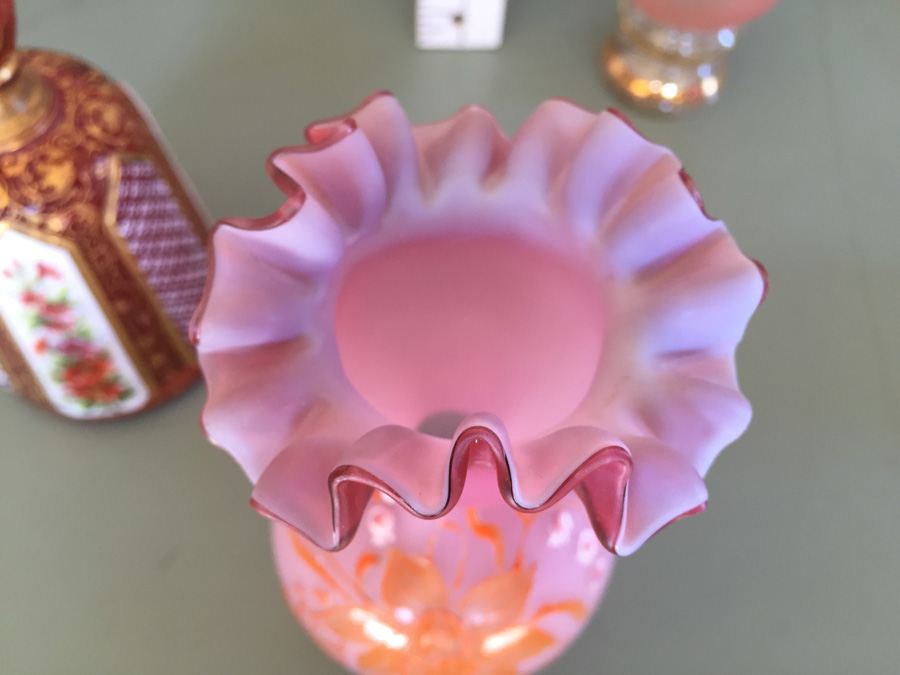 Pink Glass Vase And Bottle Lot - Beautifully Hand Painted [Photo 28]