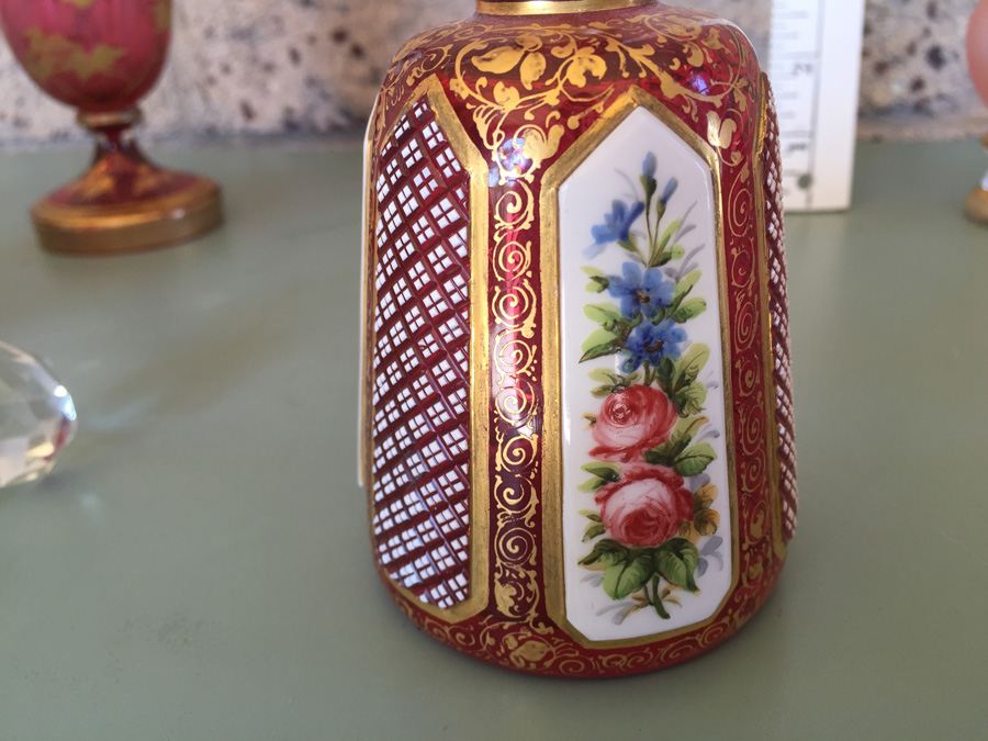 Pink Glass Vase And Bottle Lot - Beautifully Hand Painted [Photo 21]