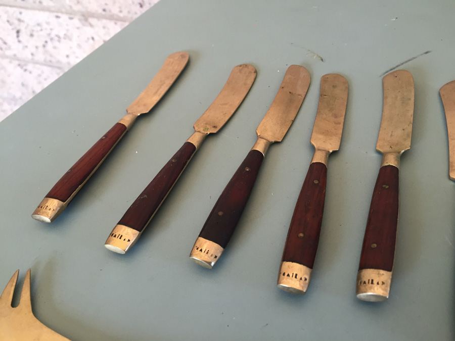 Vintage Brass Wood Teak Thai Thailand Flatware Set [Photo 8]