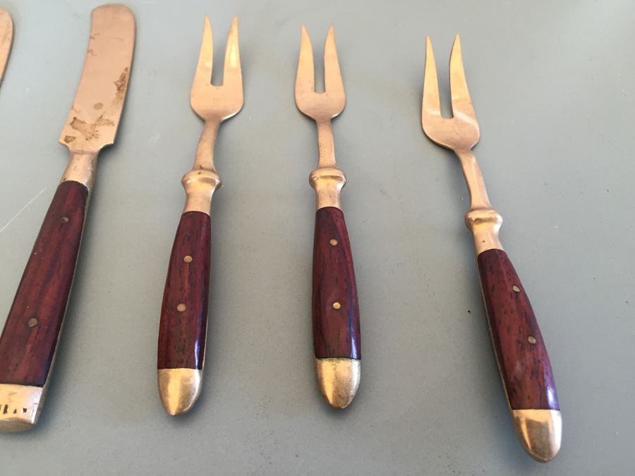 Vintage Brass Wood Teak Thai Thailand Flatware Set [Photo 5]