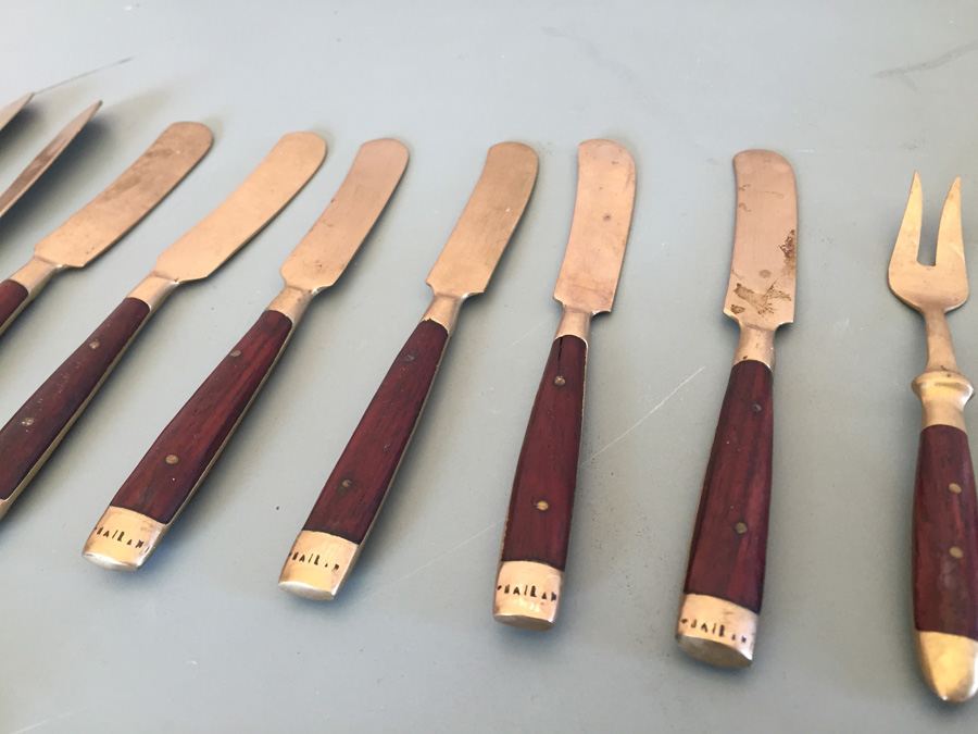 Vintage Brass Wood Teak Thai Thailand Flatware Set [Photo 6]