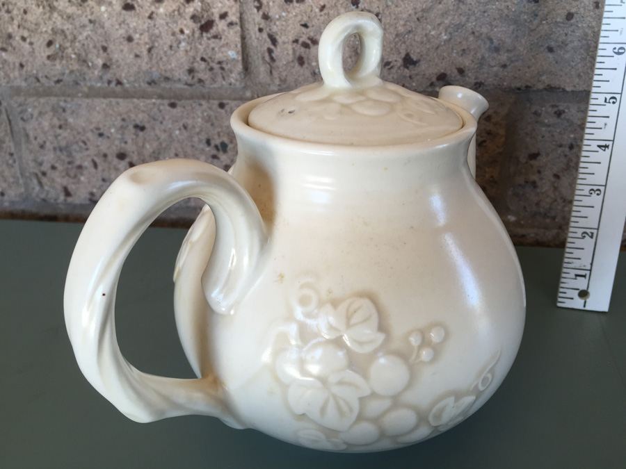 Vintage Wine Jug Vessel Featuring Grapes, Vines, And Leaves With Lid Marked On Bottom [Photo 2]