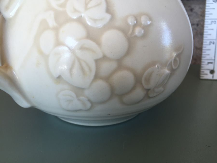 Vintage Wine Jug Vessel Featuring Grapes, Vines, And Leaves With Lid Marked On Bottom [Photo 5]