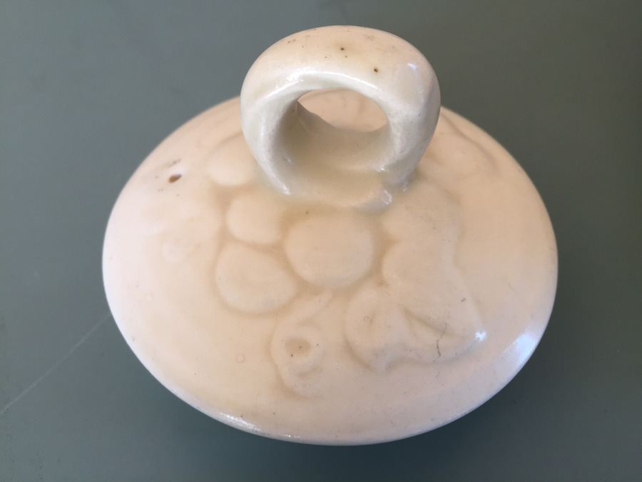 Vintage Wine Jug Vessel Featuring Grapes, Vines, And Leaves With Lid Marked On Bottom [Photo 8]