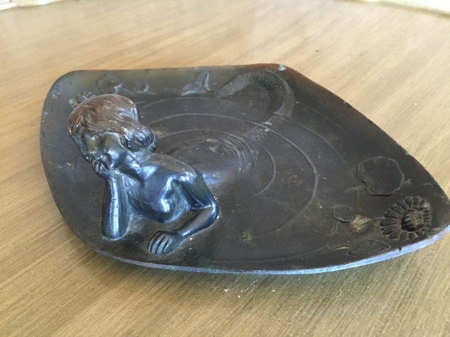 Art Nouveau Style Bronzed Mermaid Calling Card Tray or Dresser Tray - Estimate $300-$350