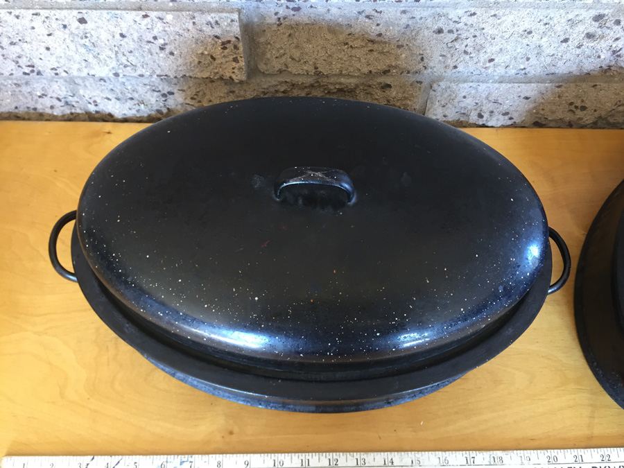Pair Of Vintage SAVORY Roaster Enameled Roasting Pan Roast Double-Walled [Photo 6]