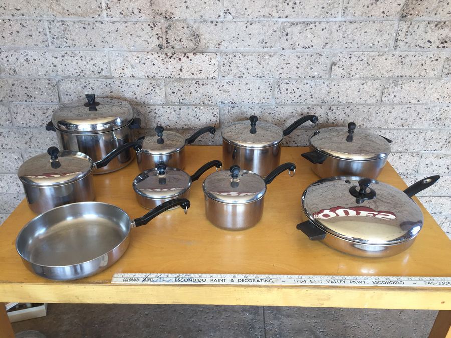 Vintage Farberware Aluminum Clad Stainless Steel Lided Pots & Pans (9 Pieces)