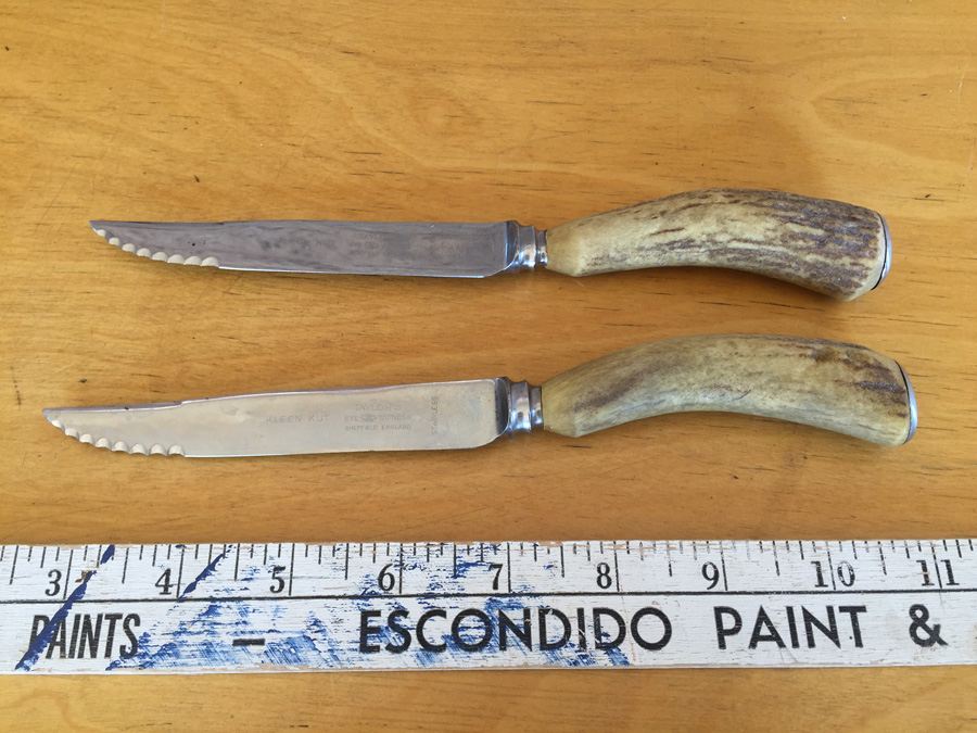 Pair Of Vintage Taylor's Eye Witness Sheffield England Stag Handle Knives