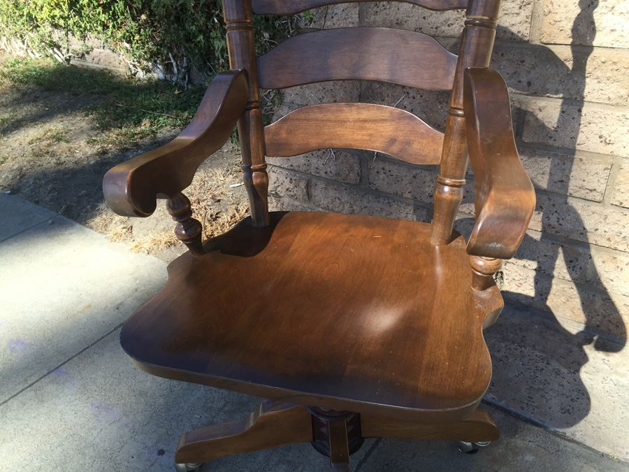 Vintage Ladder Back Desk Chair With Casters [Photo 4]