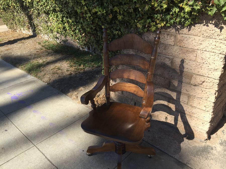 Vintage Ladder Back Desk Chair With Casters [Photo 9]
