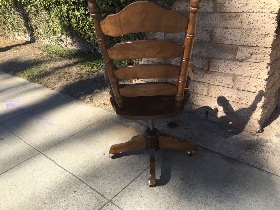 Vintage Ladder Back Desk Chair With Casters [Photo 11]