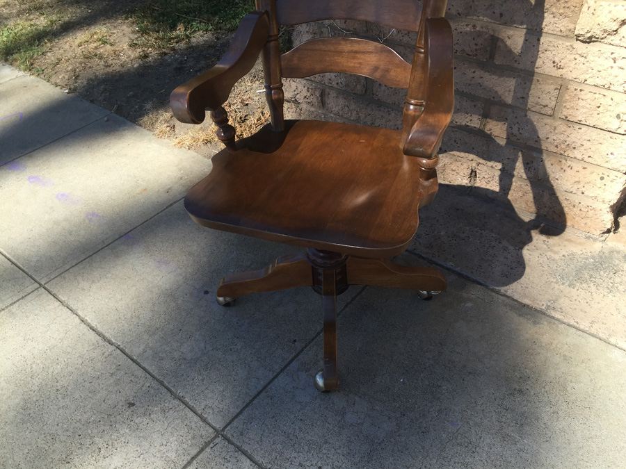 Vintage Ladder Back Desk Chair With Casters [Photo 2]