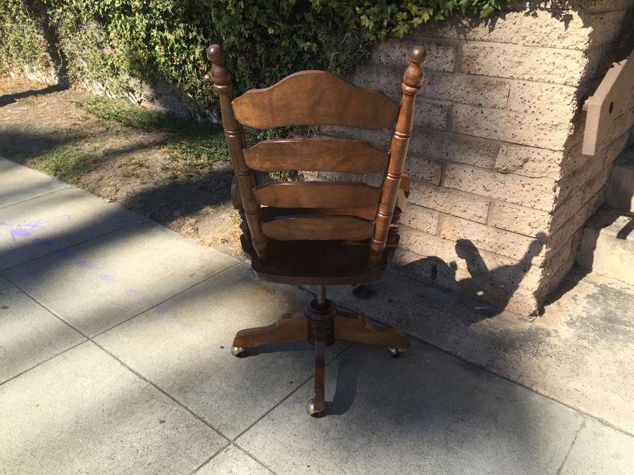 Vintage Ladder Back Desk Chair With Casters [Photo 10]