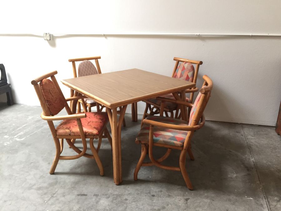 Japanese Rattan Table With Four Chairs
