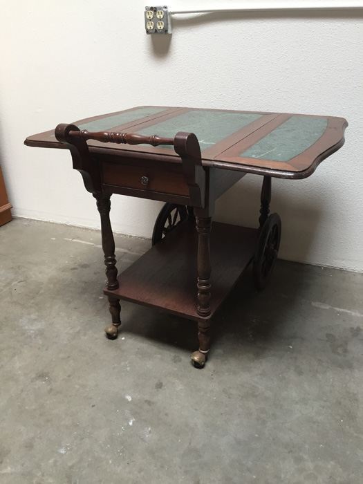 Vintage Drop-Leaf Tea Cart On Wheels [Photo 7]