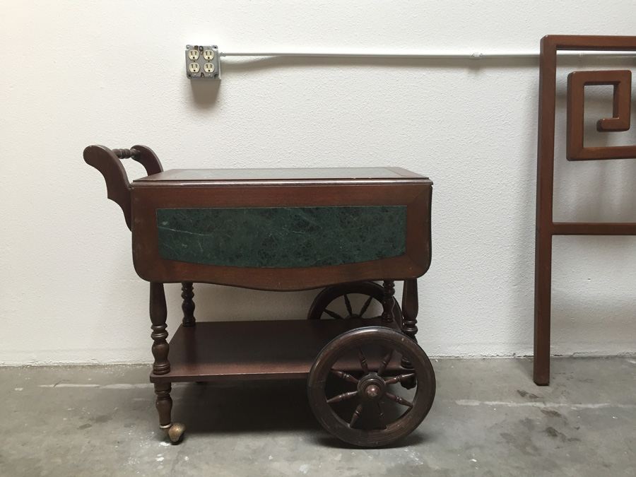 Vintage Drop-Leaf Tea Cart On Wheels