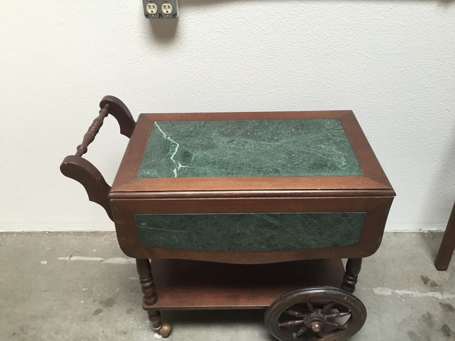 Vintage Drop-Leaf Tea Cart On Wheels [Photo 2]