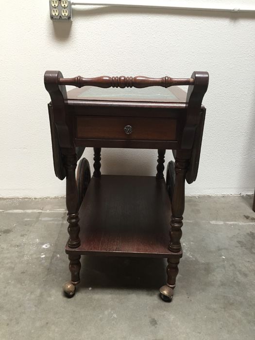 Vintage Drop-Leaf Tea Cart On Wheels [Photo 3]