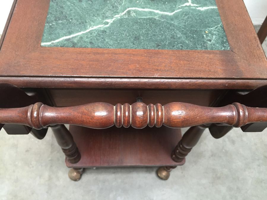 Vintage Drop-Leaf Tea Cart On Wheels [Photo 5]