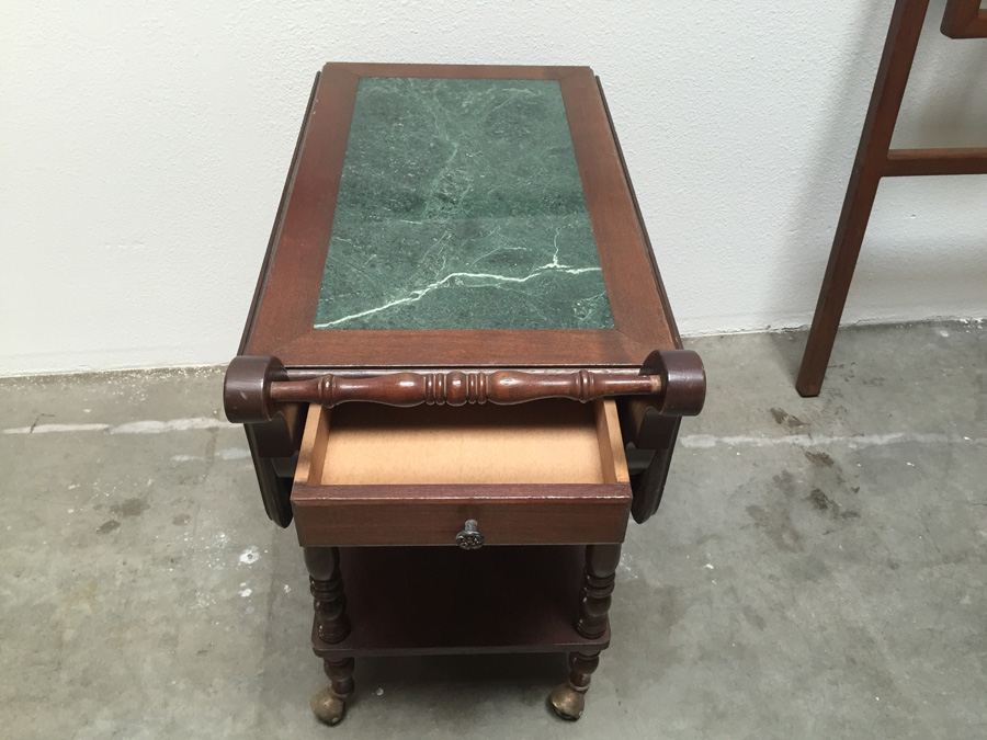 Vintage Drop-Leaf Tea Cart On Wheels [Photo 4]