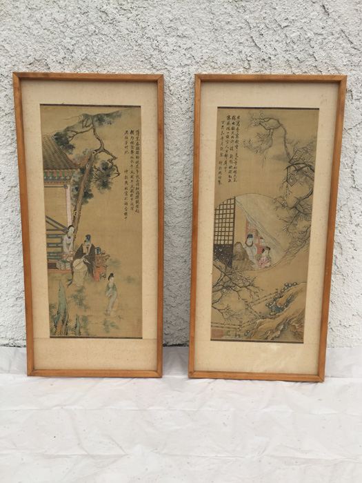 Pair Of Chinese Paintings In Ink On Silk