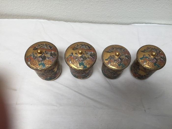 (4) Vintage Asian Cups With Lids Individually Signed [Photo 11]