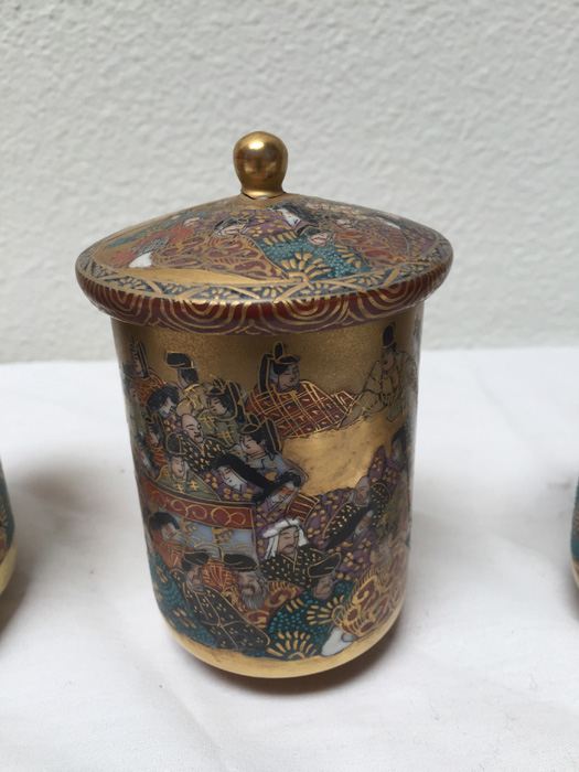 (4) Vintage Asian Cups With Lids Individually Signed [Photo 4]