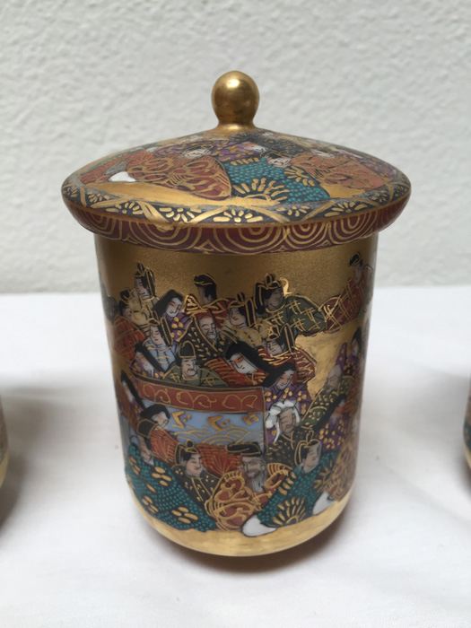 (4) Vintage Asian Cups With Lids Individually Signed [Photo 3]