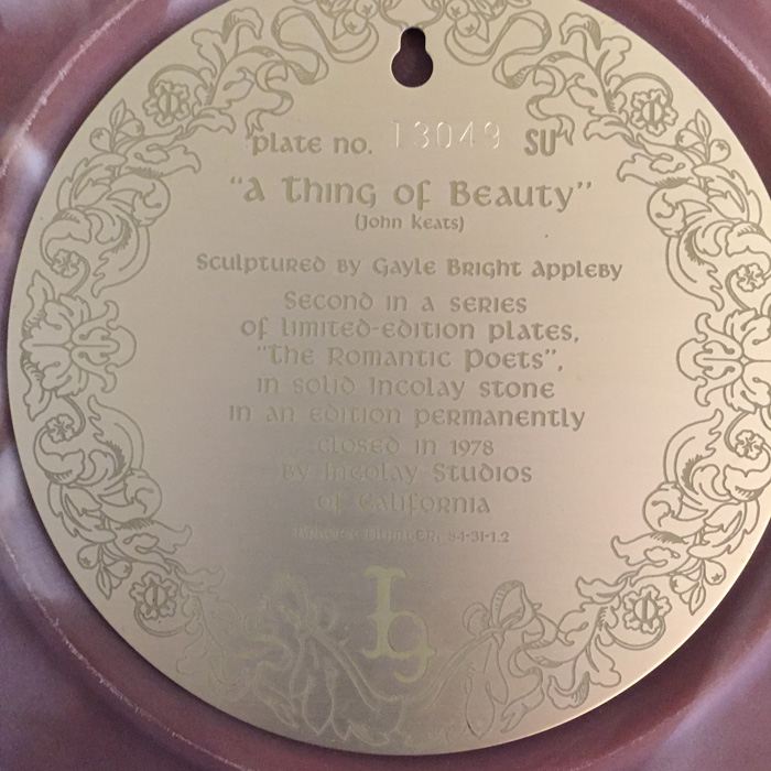 Incolay Studios A Thing Of Beauty Romantic Poets Plate Limited Edition [Photo 3]