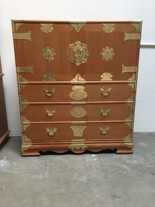 Vintage Asian Campaign-Style Cabinet Chest Of Drawers