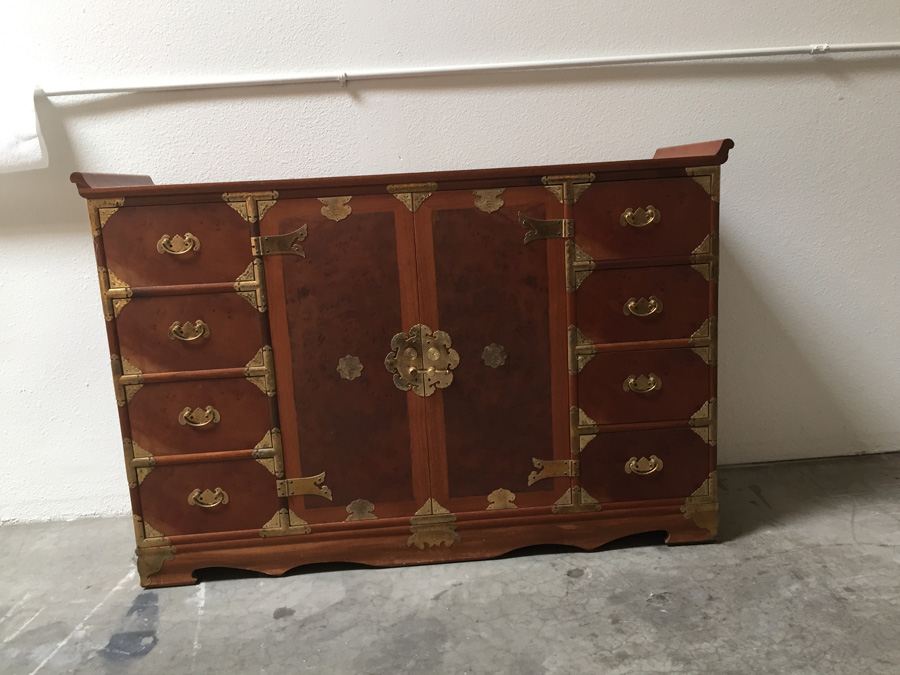 Vintage Asian Campaign-Style Cabinet Chest Of Drawers