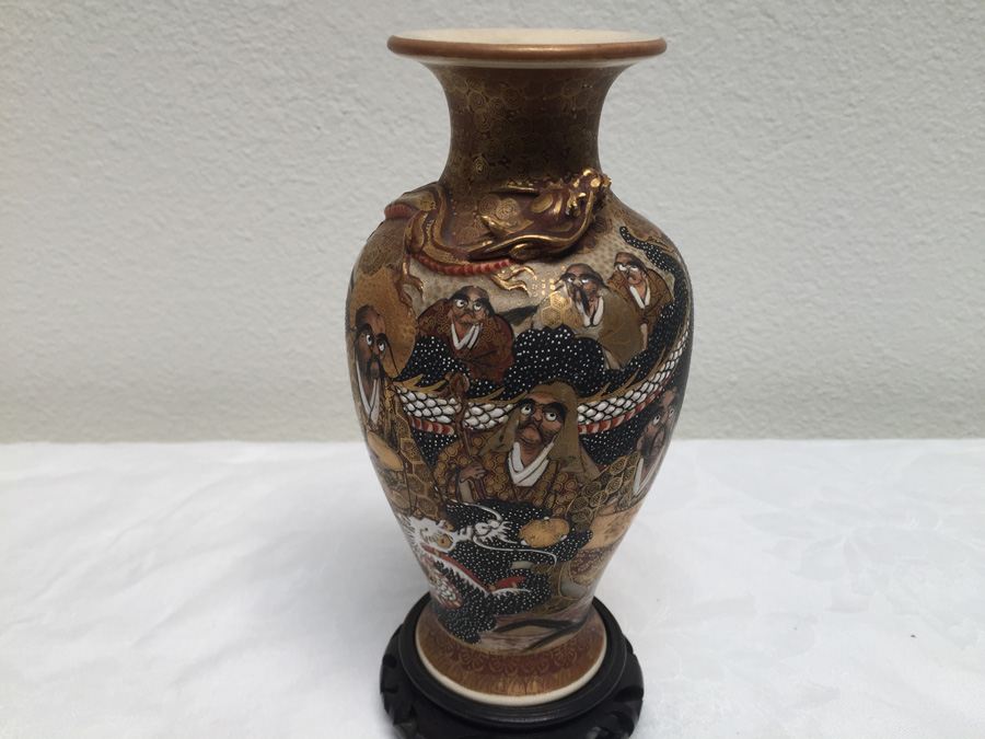 Vintage Japanese Vase With Dragon Serpent Signed