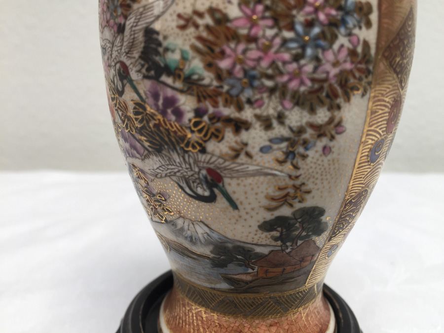 Beautifully Hand Painted Vintage Asian Vase With Dragon Serpent - Note Repaired Damage At Top [Photo 6]