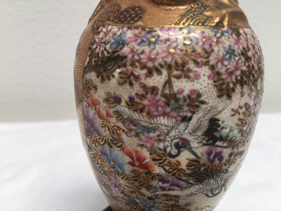 Beautifully Hand Painted Vintage Asian Vase With Dragon Serpent - Note Repaired Damage At Top [Photo 2]