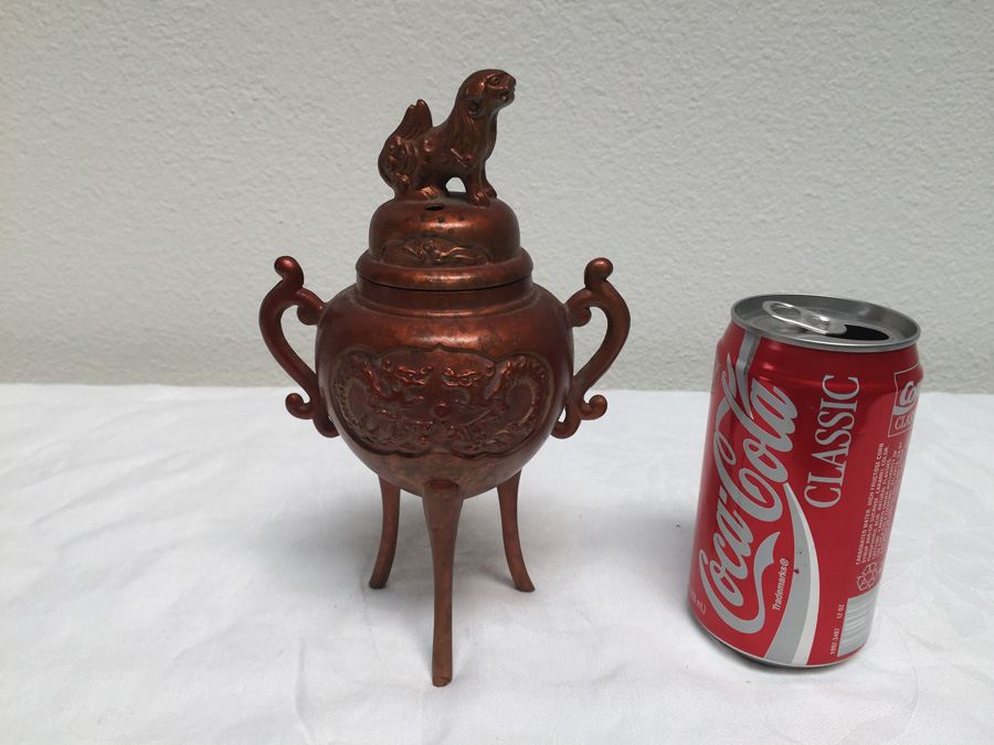 Metal Asian Incense Burner With Foo Dog