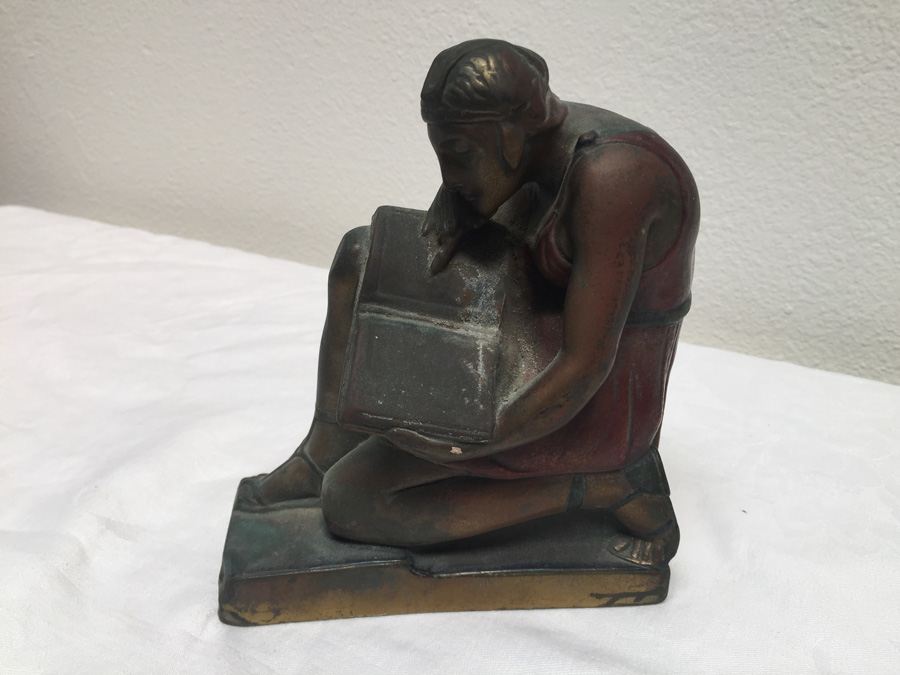 Vintage Metal Statue Of Man Reading [Photo 2]