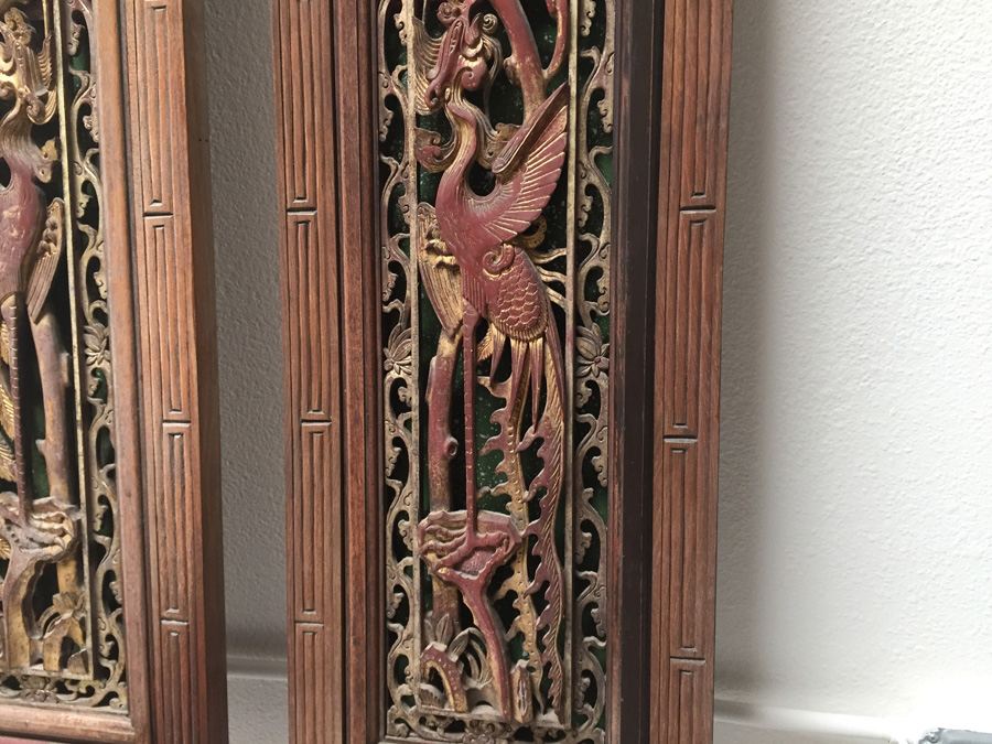 Pair Of Stunning Wood Carved Panels From Asian Temple [Photo 6]