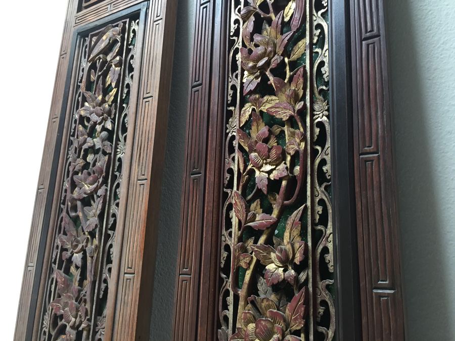 Pair Of Stunning Wood Carved Panels From Asian Temple [Photo 14]