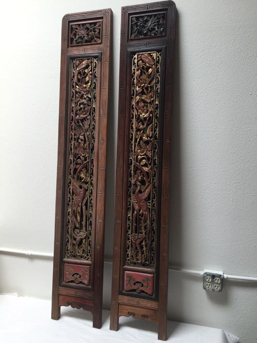 Pair Of Stunning Wood Carved Panels From Asian Temple [Photo 1]